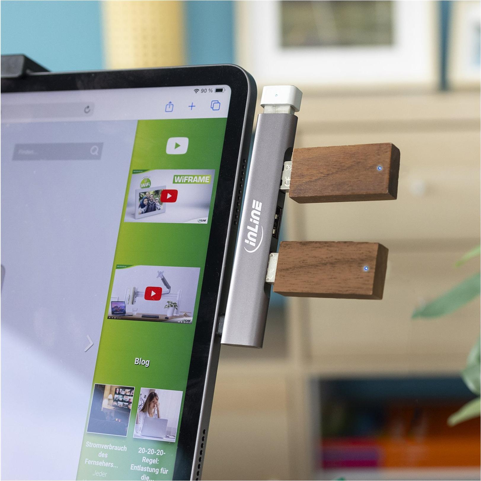 InLine Slim USB-C Hub 4-Port 1x USB 3.2 Gen 1 + 3x USB 2.0 Silber