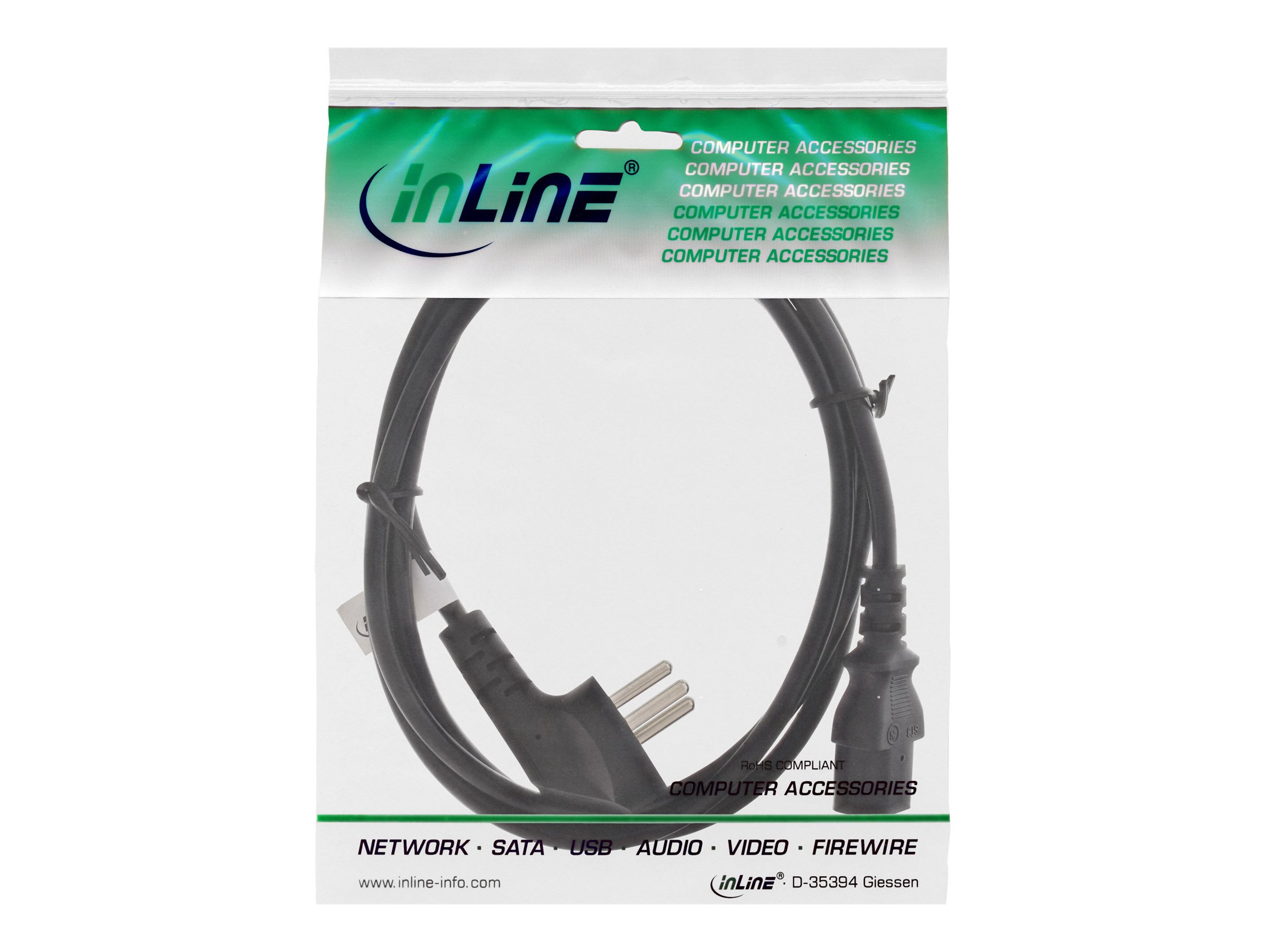 InLine Netzkabel SI 32 zu IEC C13 90°-Stecker 1,8 m Schwarz