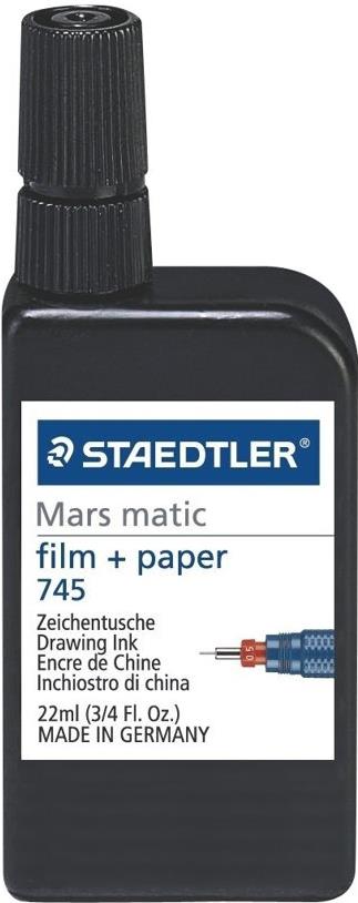 STAEDTLER Zeichentusche Mars Matic, schwarz, Inhalt: 22 ml für Zeichen-, Transparentpapier und mattierte Zeichenfolie (745 M2-9)