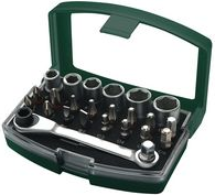 BRÜDER MANNESMANN Bit- und Steckschlüssel-Satz, 24-tlg. in Kunststoffkassette, Bits aus S2 Spezialstahl, Steck - 1 Stück (M29700)