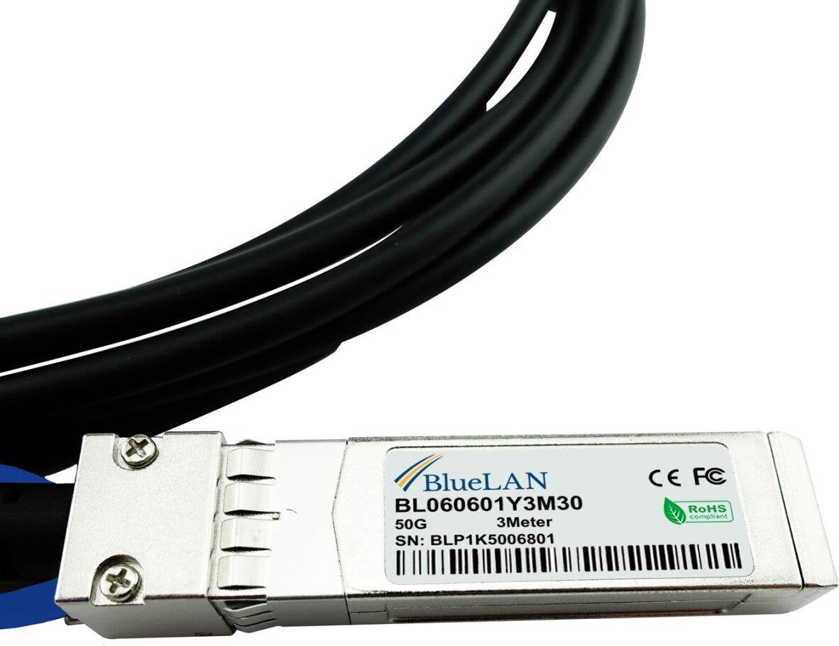 Mellanox MCP2M50-G01AE30 kompatibles Direct Attach Kabel (DAC) als passive 50 Gigabit Twinaxial Kupfer Variante, mit SFP56 auf SFP56 Verbindung, für den Anschluss von Hardware in Racks und über benachbarte Racks hinweg. BlueLAN Mellanox MCP2M50-G01AE30 ko (MCP2M50-G01AE30-BL)