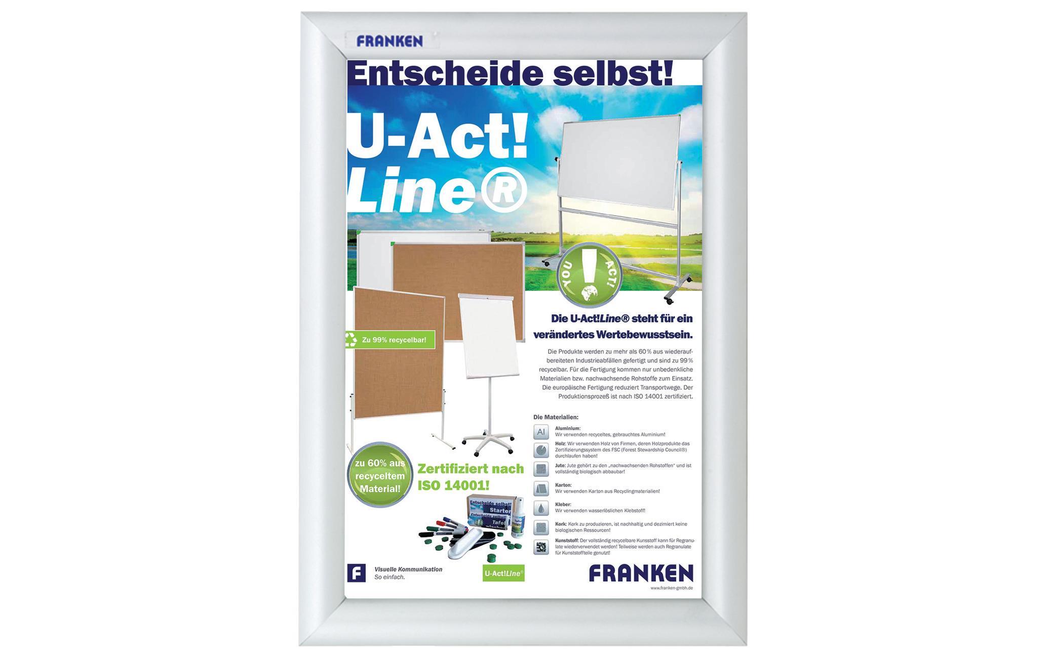 Franken Security BS1801 Plakatrahmen DIN A4 Aluminium Klapprahmen Feuerfest B1 Silber