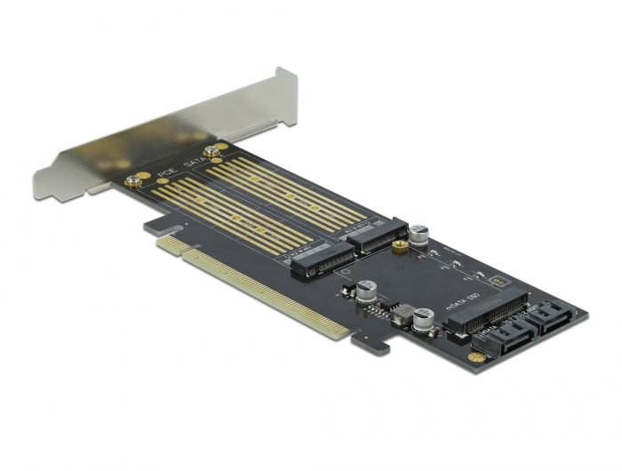 Delock Speicher-Controller 90486 PCIe 4.0 x16 mit 2x M.2 und 1x mSATA Low Profile Silber
