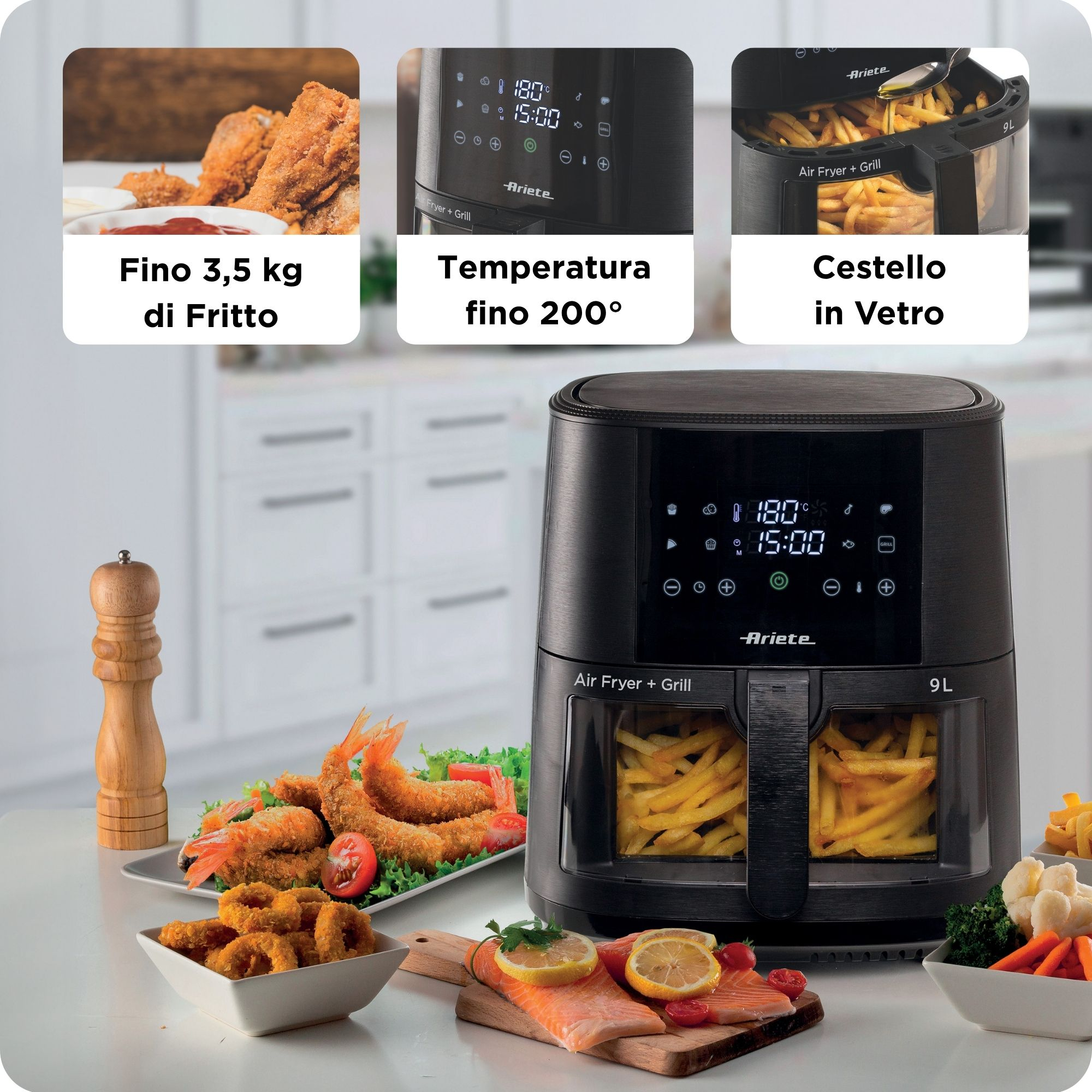 Ariete 4630S Airy Fryer Heißluftfritteuse 9 l Schwarz