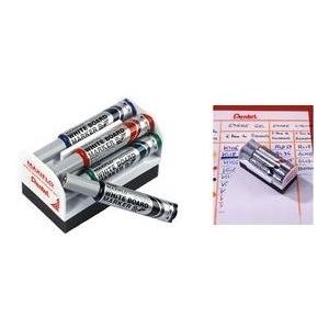 Pentel Maxiflo MWL5M Whiteboard-Marker Set mit Schwamm, Rundspitze 2,1 mm, Schwarz