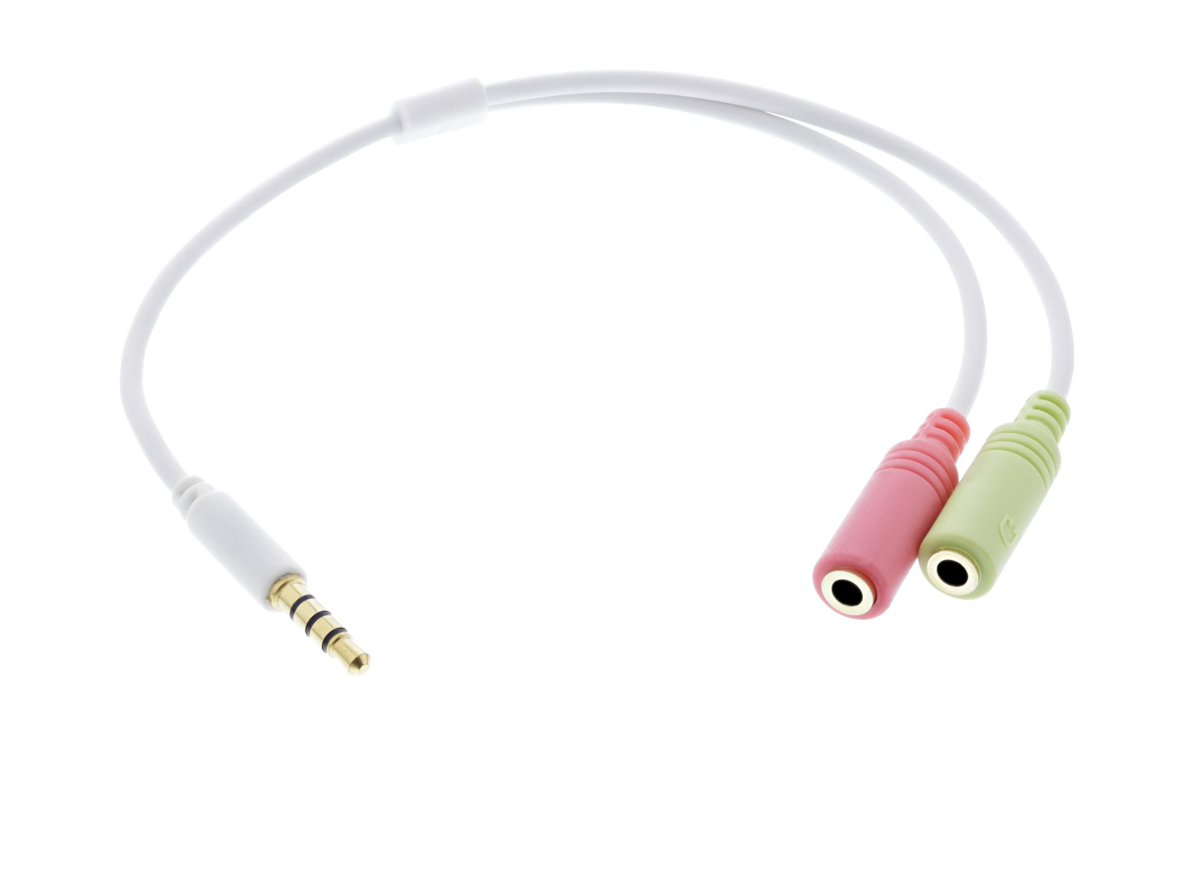 InLine Headsetadapter 3,5mm Klinke Stecker 4pol. an 2x 3,5mm Klinke Buchse, 0,15m, Weiß