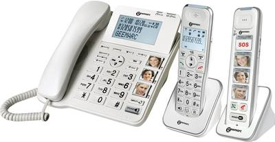 Geemarc Pack SENIOR 295 Schnurgebundenes Seniorentelefon Anrufbeantworter, Foto-Tasten, inkl. Mobilteil Beleuchtetes Display Weiß