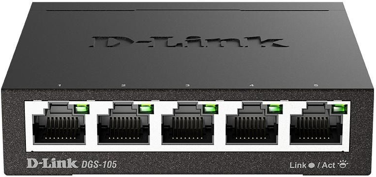 D-Link DGS-105 Gigabit Ethernet Switch 5-Port 10/100/1000 Desktop Schwarz