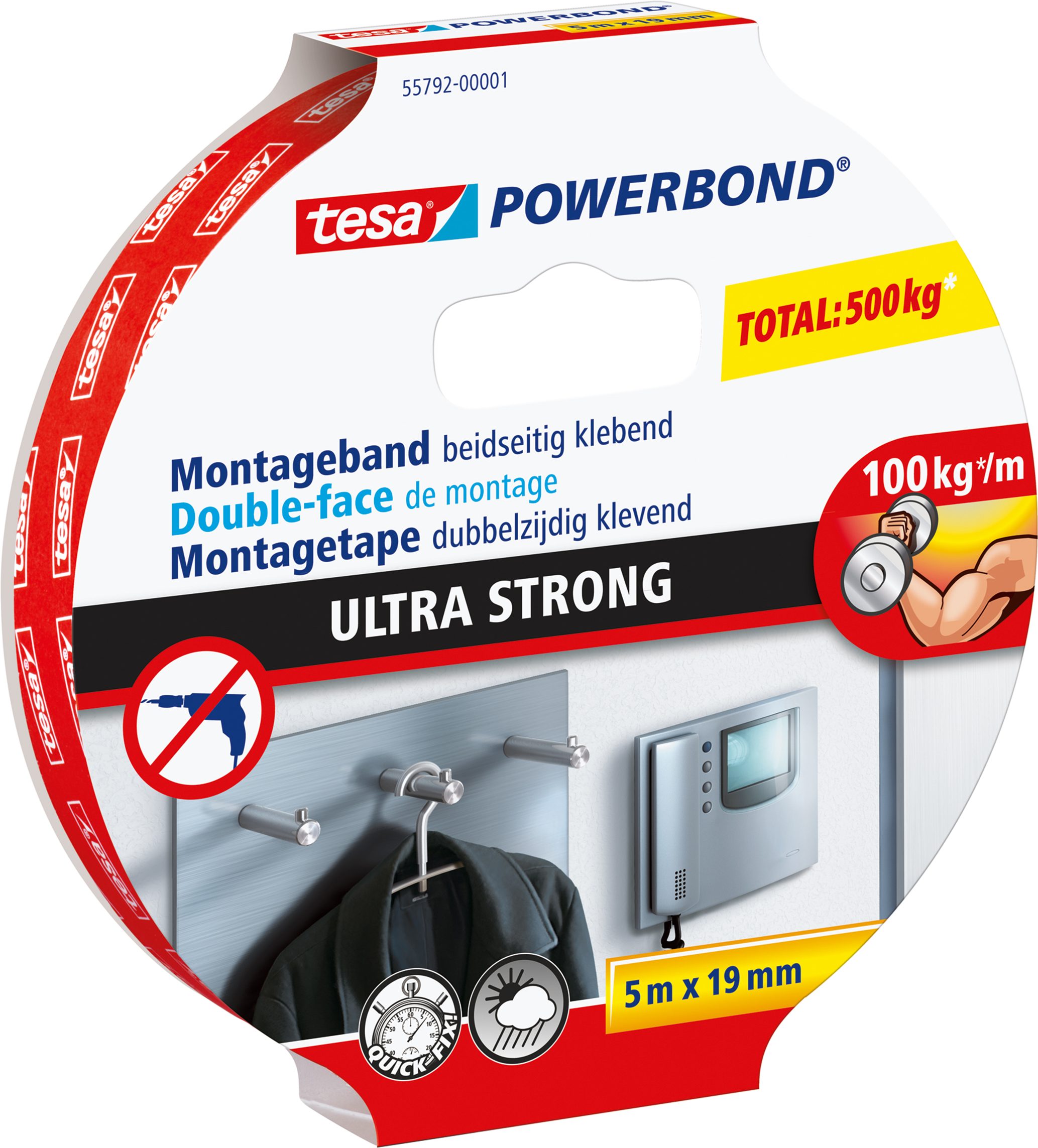 TESA Powerbond Ultra Strong - Montageband - Weiß - Innenraum - Kunststoff - Stein - Holz - Sichtverp