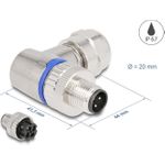 Delock M12 Steckverbinder A-kodiert 4 Pin Stecker zur Montage mit Schraubanschluss 90° gewinkelt Metall (60540)