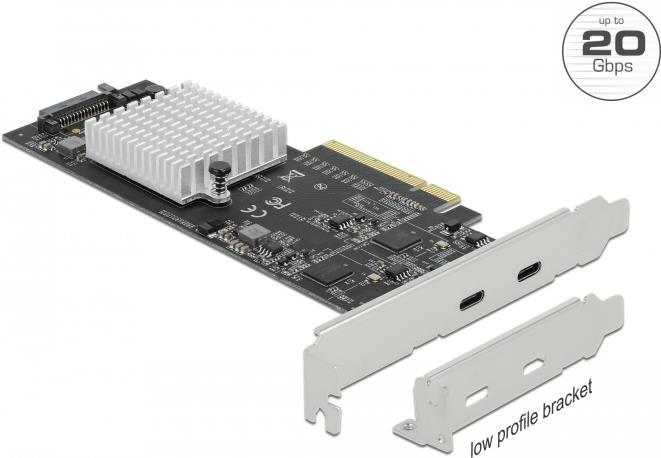 Delock PCI Express x8 Karte zu 2 x extern SuperSpeed USB 20 Gbps (USB 3.2 Gen 2x2) USB Type-C™ Buchse - Low Profile Formfaktor (89009)