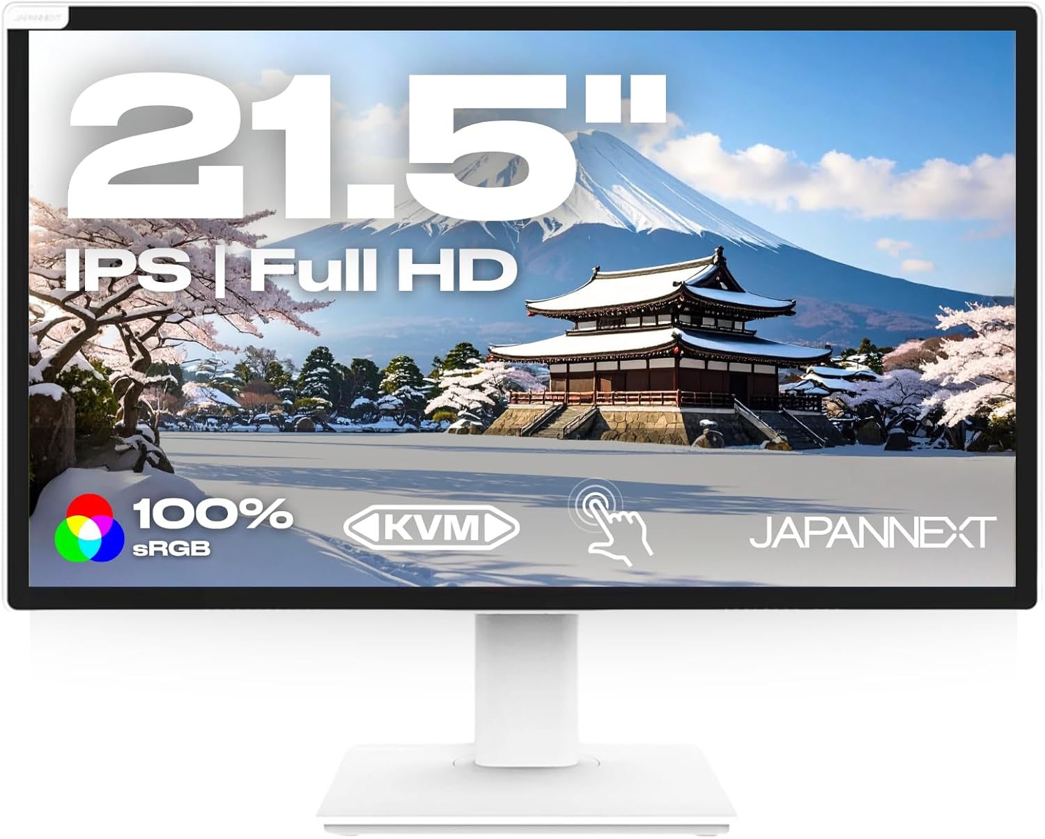 JAPANNEXT Touchscreen Monitor Weiß 21.5" IPS Full HD (1920x1080) | HDR | Neigungsverstellbar Integrierte Lautsprecher | DP HDMI USB-A USB-C | 100% sRGB G-Sync/FreeSync (JN-IPS2152FHDR-T)