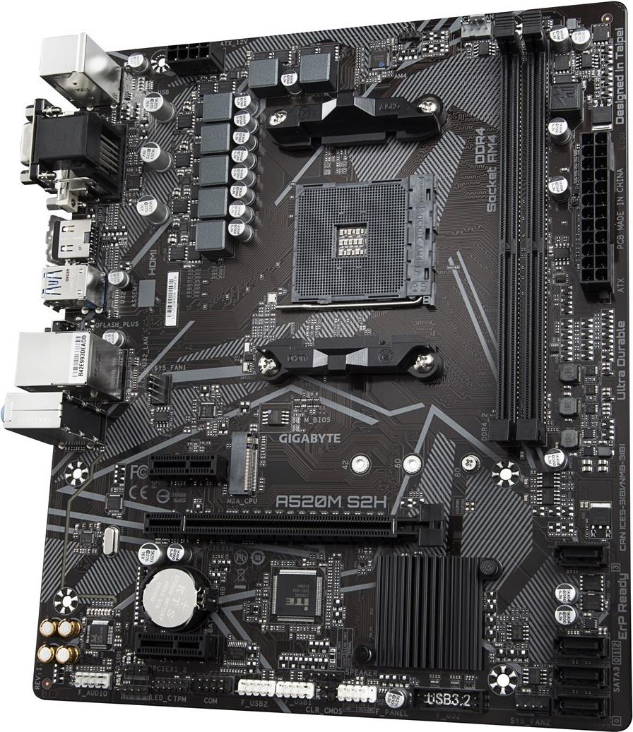 Gigabyte A520M S2H Mainboard AMD A520 Sockel AM4 Micro ATX Schwarz