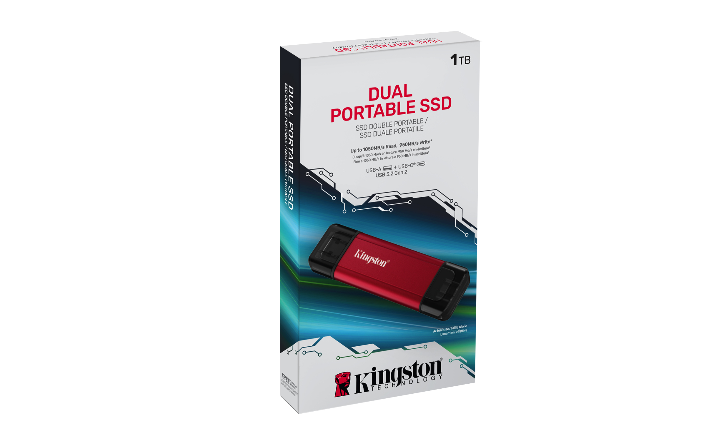 Kingston Dual Tragbare SSD 1 TB USB-A/USB-C USB 3.2 Gen 2 Schwarz, Rot