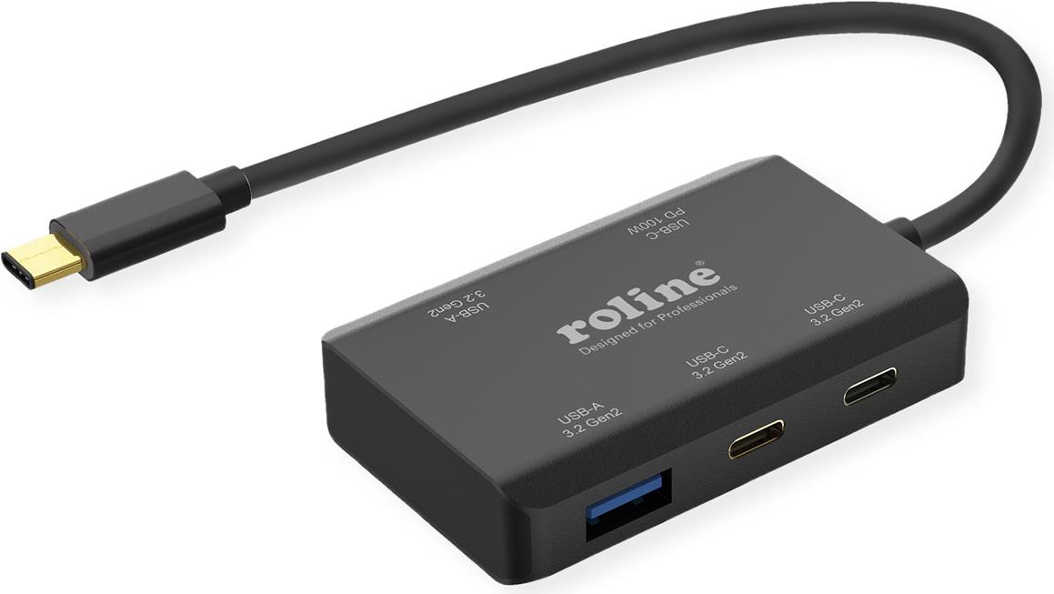 ROLINE USB 3.2 Gen 2 Hub, 4fach (2x USB-A + 2x USB-C), PD, Typ C Anschlusskabel (14.02.5060)