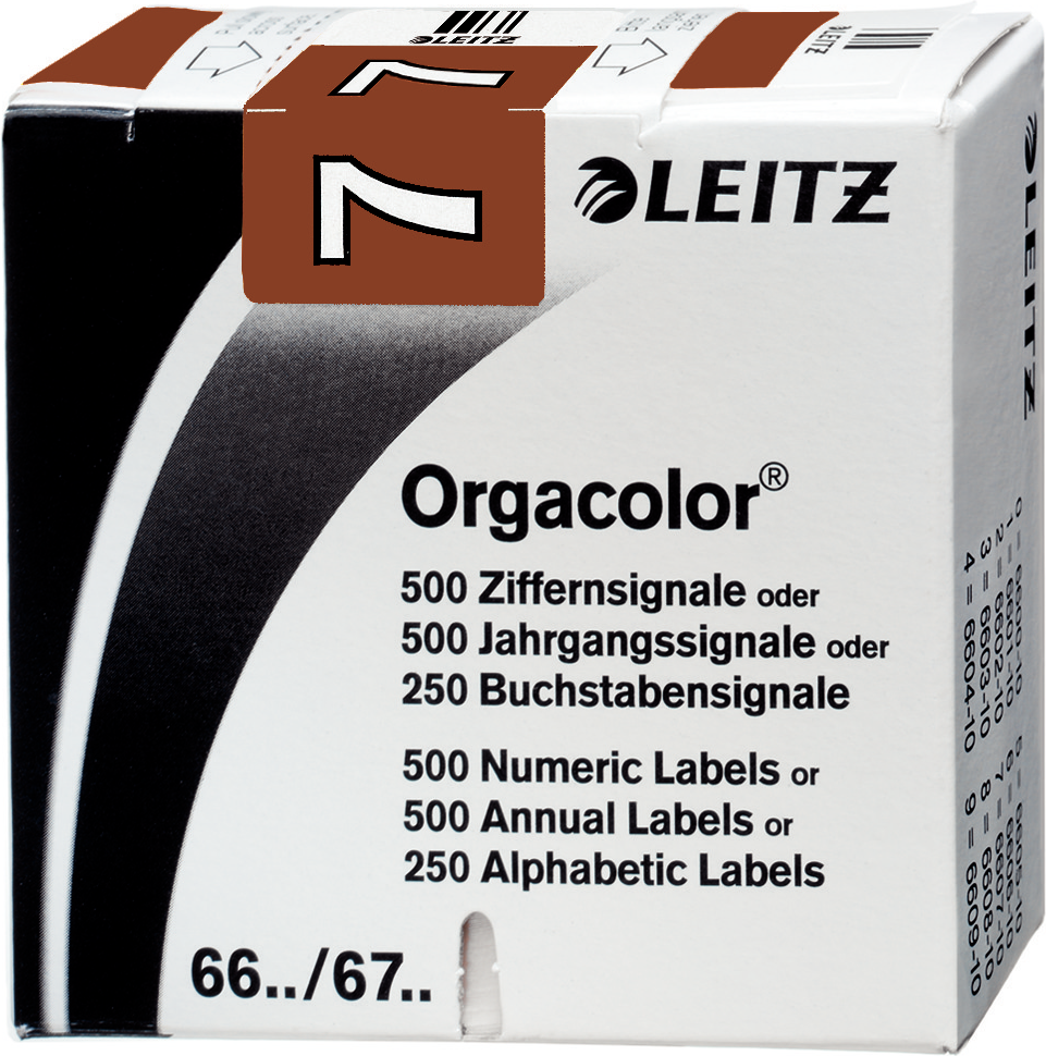 LEITZ Ziffernsignal Orgacolor \"7\", auf Rolle, braun Maße: (B)30 x (H)23 mm, auf Trägerbandrolle, sel