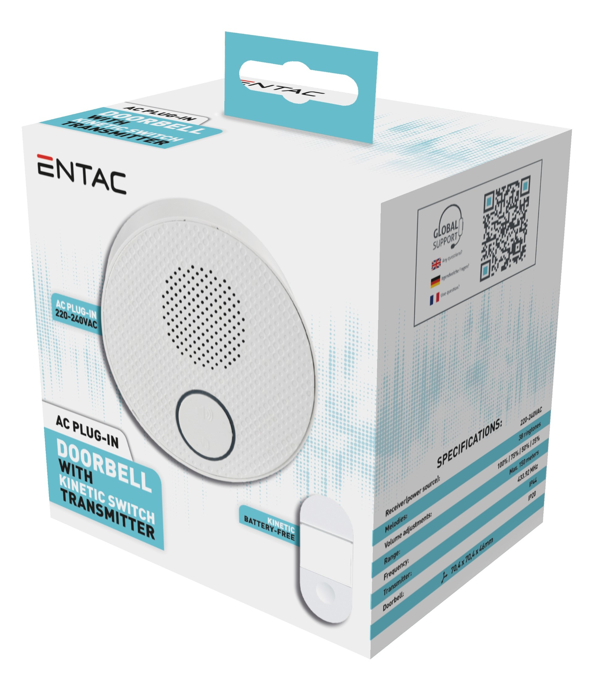 ENTAC Türklingel EDB-AC-44-K Kabellos AC Plug-in 150 m IP44 Weiß