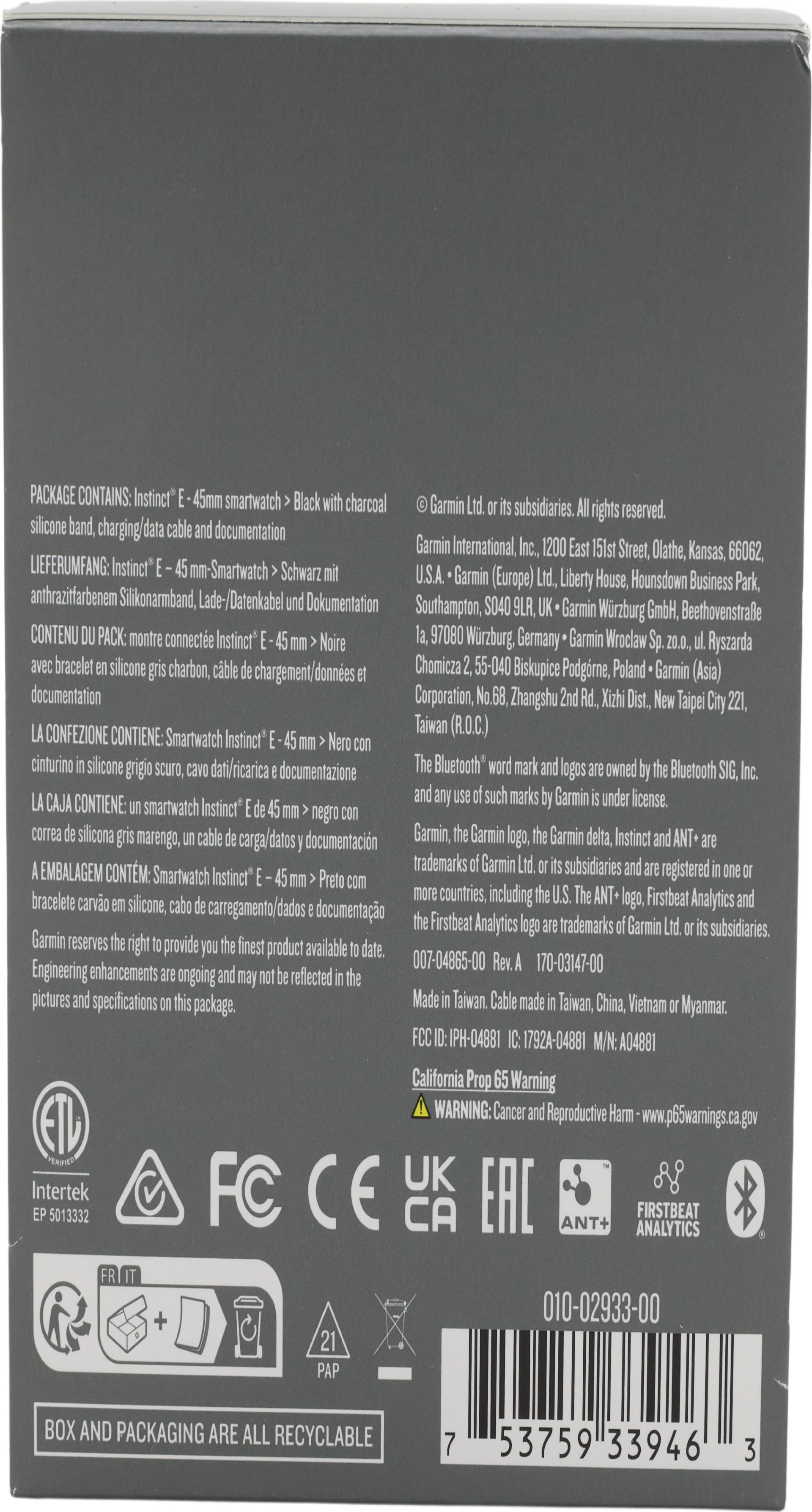 Garmin Instinct E 45 mm Smartwatch 0,9" MIP GPS Schwarz