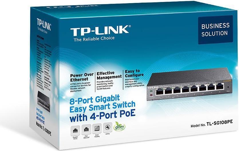 TP-Link Easy Smart TL-SG108PE 8-Port Gigabit PoE+ Switch Schwarz