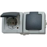 Schutzkontakt-Steckdose 2-fach mit Deckel und erhöhtem Berührungsschutz, grau (137056002)