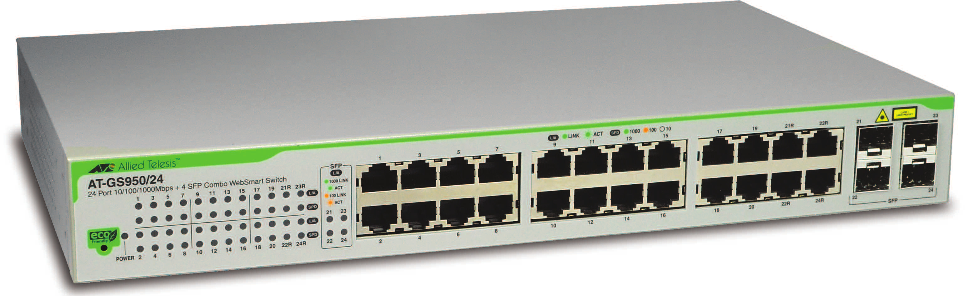 Allied Telesis AT GS950/24 WebSmart Switch, 24-Port Gigabit, Managed, 4x Combo-SFP