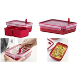 emsa Mikrowellendose CLIP & MICRO, 1,2 Liter, mit Einsätzen rot, 100% mikrowellengeeignet, mit Mikrowellenventil, aus - 1 Stück (517775)