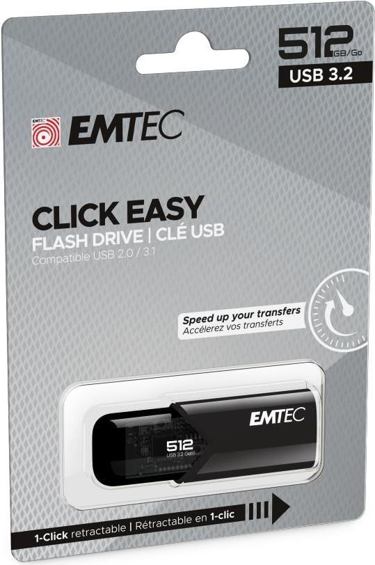 Emtec B110 Click Easy 3.2 USB-Stick 512 GB USB Typ-A 3.2 Gen 2 (3.1 Gen 2) Schwarz (ECMMD512GB113)