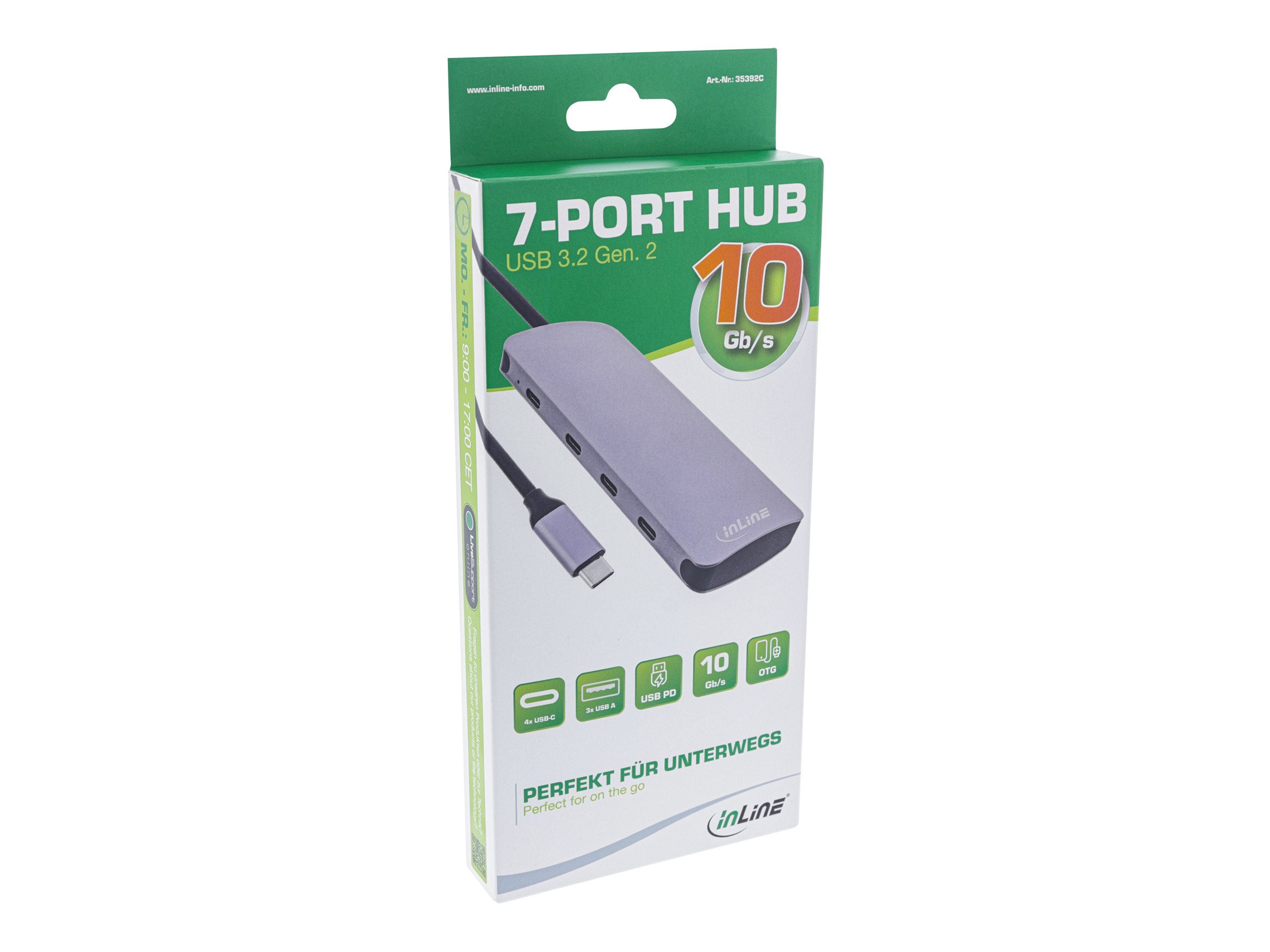 InLine USB 3.2 Gen.2 Hub 4x USB-C 3x USB-A PD 100W Aluminium Grau