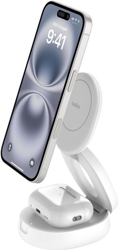 Belkin magnetische 2-in-1-Ladestation mit Qi2, 15W, weiss (WIZ035kqWH)
