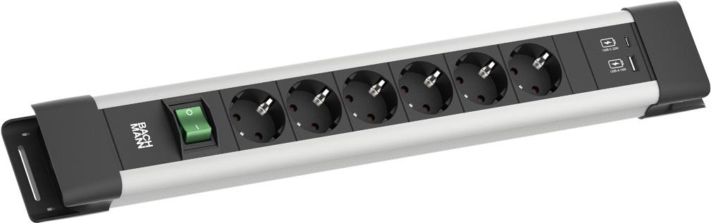 Bachmann CONNECTUS 6xCEE7/31xSchalter 1xUSB A/C 22W 2.0m CEE7/7 Grau (BM005920)