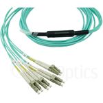 Kompatibles Mellanox MC6709309-010 BlueOptics LWL Breakout Patchkabel, MPO/UPC, 4xDuplex LC/UPC, 10 Meter, Multimode G50/125µm, OM3, MPO Einfügedämpfung: unter 0.3dB, LC Einfügedämpfung: unter 0.2dB, Markenfaser, 3.0mm LSZH aqua / türkis, 8 Kerne und MPO (MC6709309-010-BO)