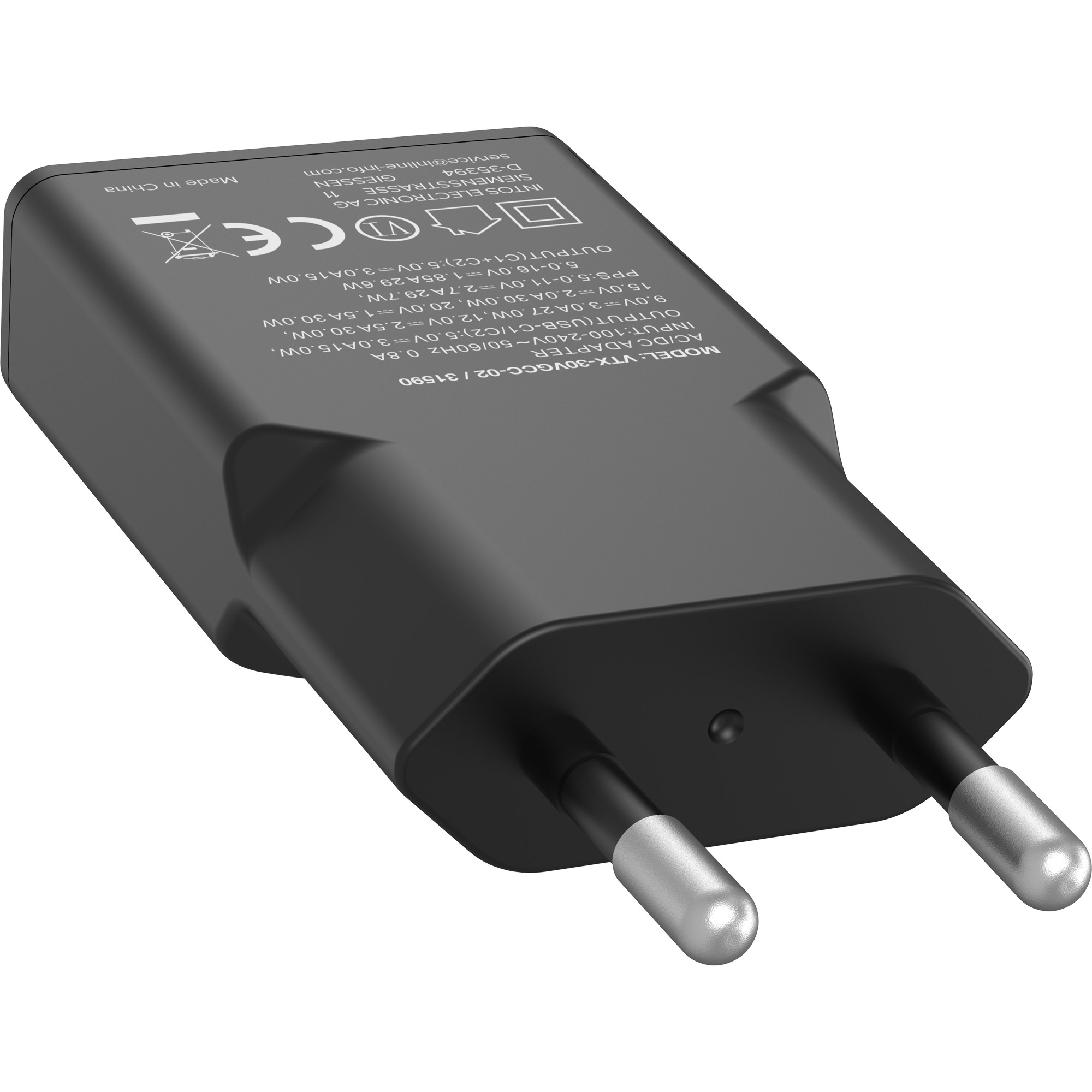 InLine Black Cookie USB-C Ladegerät 30W GaN Dual USB-C PD/PPS Schwarz