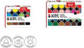 Marabu Acrylfarben-Set BASIC, 12 x 18 ml hohe Pigmentierung, sehr hohe Lichtechtheit, sehr gute - 1 Stück (1210000000214)