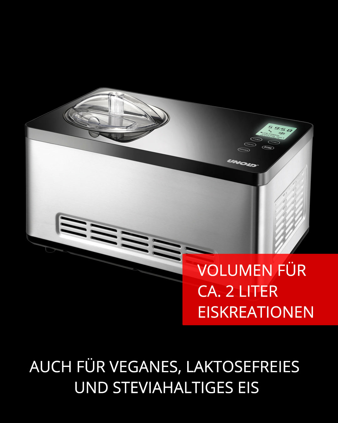 Unold Gusto 48845 Kompressor-Eismaschine 2 l Schwarz, Edelstahl