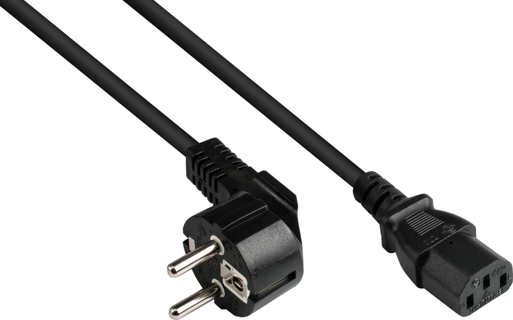 ALCASA Netzkabel Schutzkontakt-Stecker Typ E+F (CEE 7/7, gewinkelt) an C13 (gerade), schwarz, 1,50 m