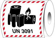 Brady , ADR-LBM-UN3491, B-7610, Verpackungsetiketten - Lithiumbatterie-Markierung, Papier, matt, Schwarz & Rot auf Weiß, 120 x 110 mm, rechteckig, permanent, Beschriftung: UN3491 (1000 Etiketten/Rolle) (237818)