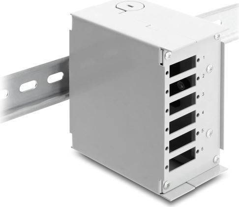 Delock LWL Patchfeld 6 Port für SC Duplex oder LC Quad grau Metall zur Hutschienen Montage (91065)