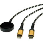 ROLINE USB Split-Ladekabel, bis 60W + Ladepad (bis 15W), für Apple-Geräte, Typ C - C, schwarz / gold, 1,2 m (11.02.8342)