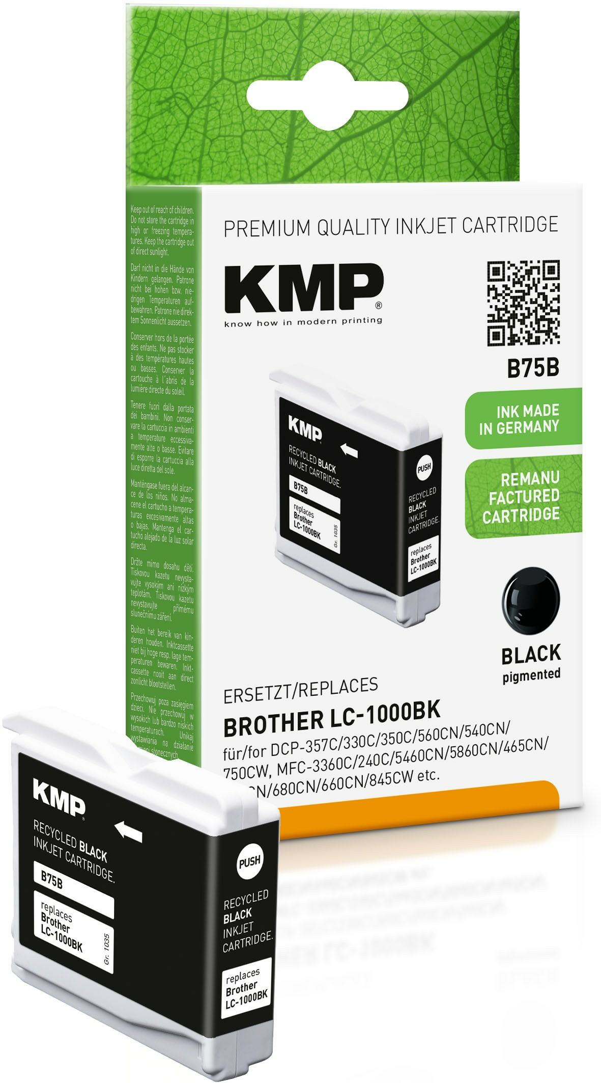 KMP B75B Tintenpatrone Schwarz 16,3 ml 500 Seiten