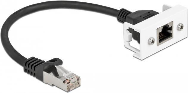 Delock Netzwerk Verlängerungskabel für Easy 45 Modul S/FTP RJ45 Stecker zu RJ45 Buchse Cat.6A 25 cm schwarz (87109)