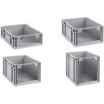 allit Aufbewahrungsbox ProfiPlus EuroStore L432, grau Eurobox aus PP, auf der Frontseite zu 90% geöffnet, - 1 Stück (456833)