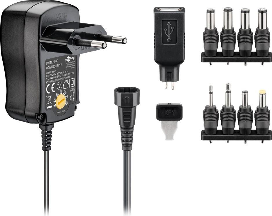 Goobay 3 V 12 V Universal-Netzteil, 0.6 A, Schwarz, 1.8 m 53995