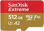 SanDisk Extreme Flash Speicherkarte (microSDXC an SD Adapter inbegriffen) 512 GB A2 Video Class V30 UHS I U3 Class10 microSDXC UHS I  - Onlineshop JACOB Elektronik