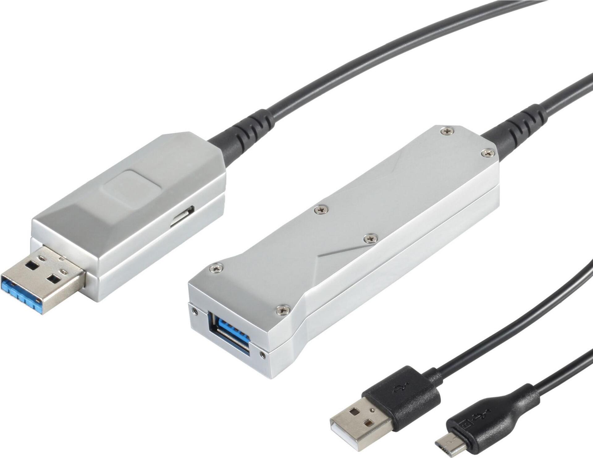 S/CONN maximum connectivity USB Verlängerung Optisch USB 3.0- USB 3.0 A Stecker auf USB 3.0 A + USB Micro B Buchse, 30,0m (30-35485)