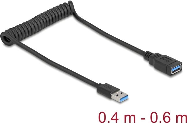 Delock USB 5 Gbps Spiralkabel Typ-A Stecker zu Buchse 0.4 m bis 0.6 (90367)