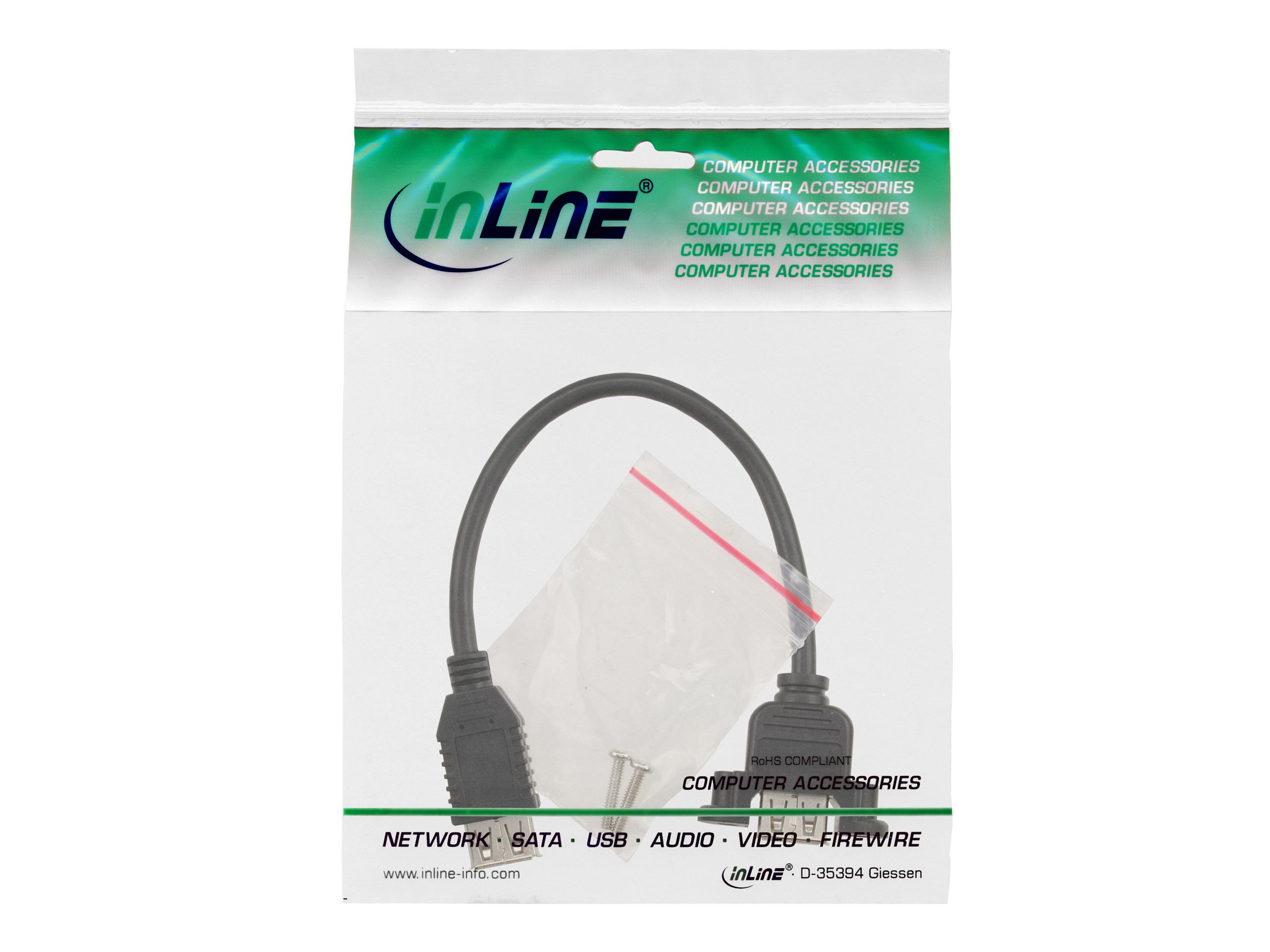 InLine USB 2.0 Adapterkabel USB A Buchse auf Einbaubuchse USB A 0,2 m Daumenschrauben Schwarz