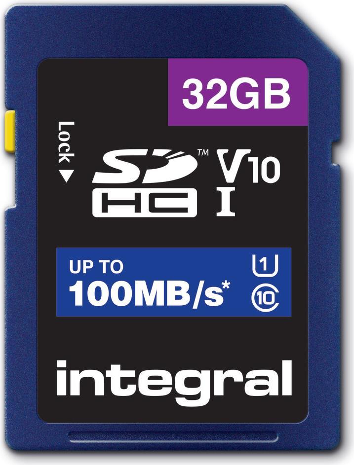 Integral 32GB HIGH SPEED SDHC/XC V10 100MB CLASS 10 UHS-I U1 SD (INSDH32G-100V10)
