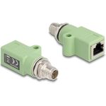 Delock M12 Adapter X-kodiert 8 Pin Stecker zu RJ45 Buchse Cat.5e mit Befestigungsloch gerade grün (60681)