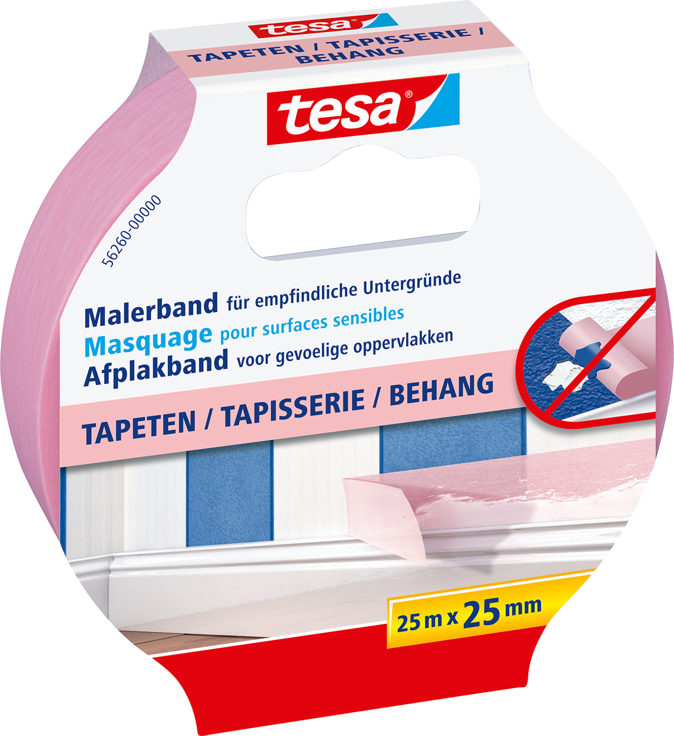 TESA 56260 - Maler-Abdeckband - Innenraum - Pink - Papier - weich - Acrylfarbe - Alkydfarbe - Latexf