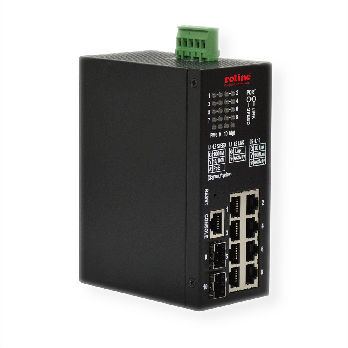 ROLINE Industrial Managed Switch 10 Ports Gigabit Ethernet PoE+ Schwarz
